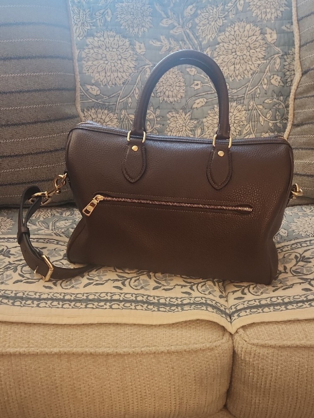 Coach Maple Large Rowan Pebbled Leather Duffel Satchel with Gold Hardware - Picture 2 of 8